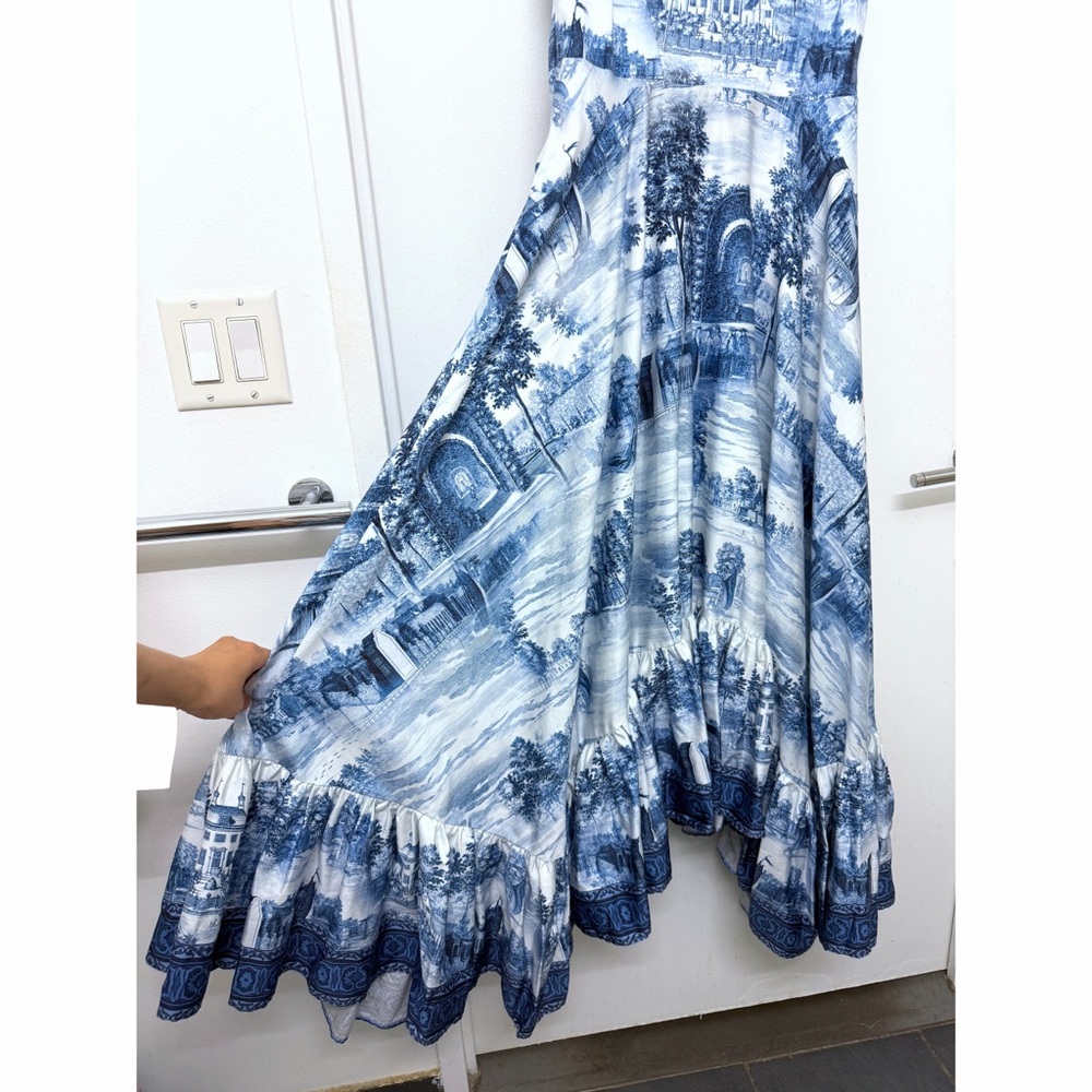 Alice + Olivia Rosalee Chateau Toile de Jouy Maxi Dress Blue Floral Bustier 10 - Picture 6 of 16